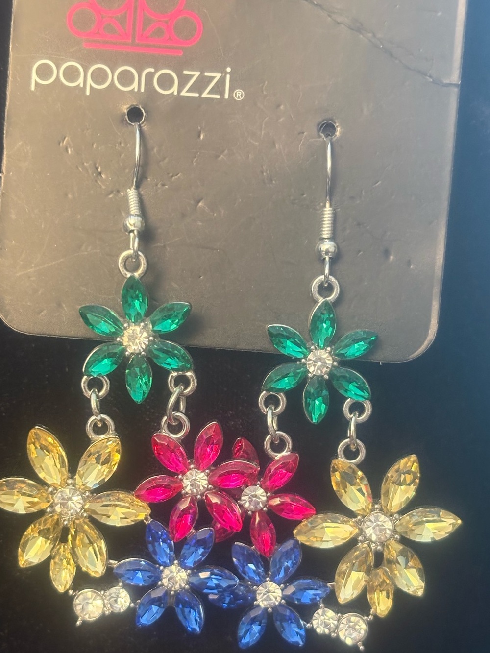 Paparazzi Multi-Color Floral Dangle Earrings - Green, Pink, Blue, Yellow